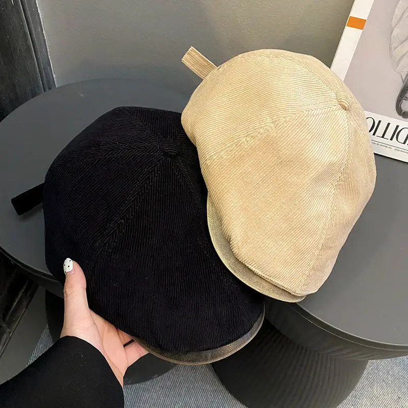 Women's American Retro Corduroy Forward Hat 2024 Winter - Image 7
