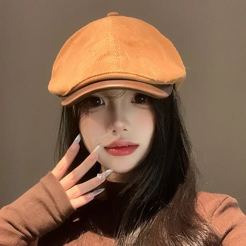 Women's American Retro Corduroy Forward Hat 2024 Winter - Image 8