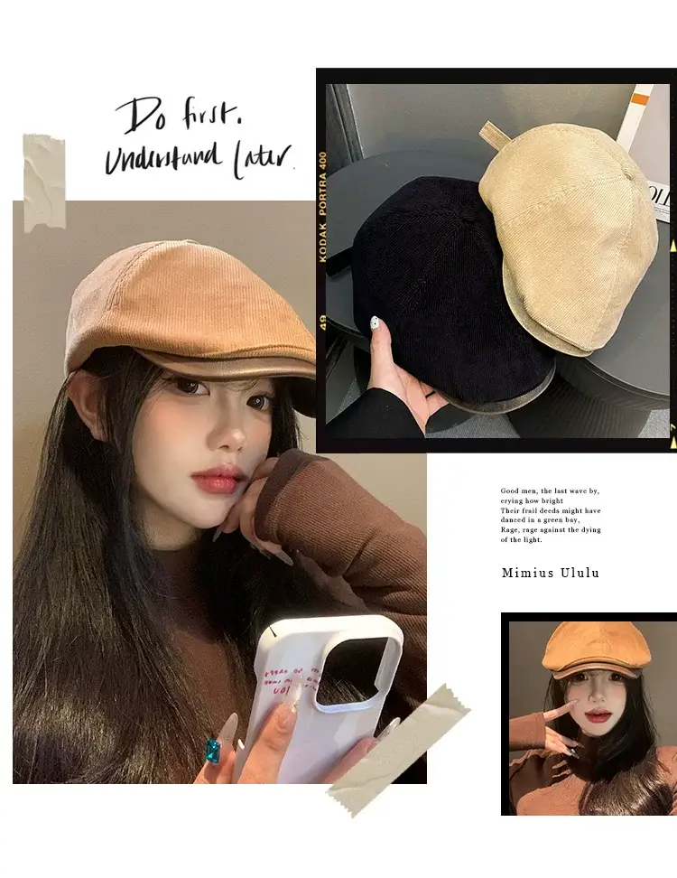 Women's American Retro Corduroy Forward Hat 2024 Winter — feature 2