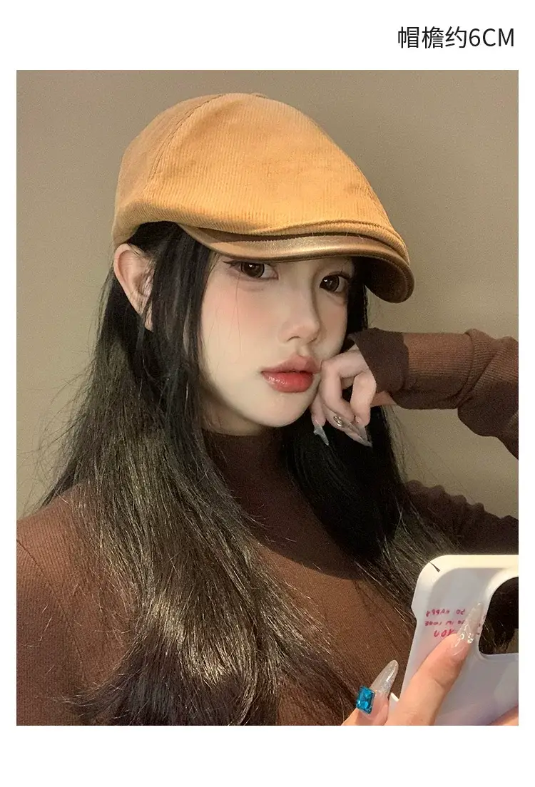 Women's American Retro Corduroy Forward Hat 2024 Winter — feature 6
