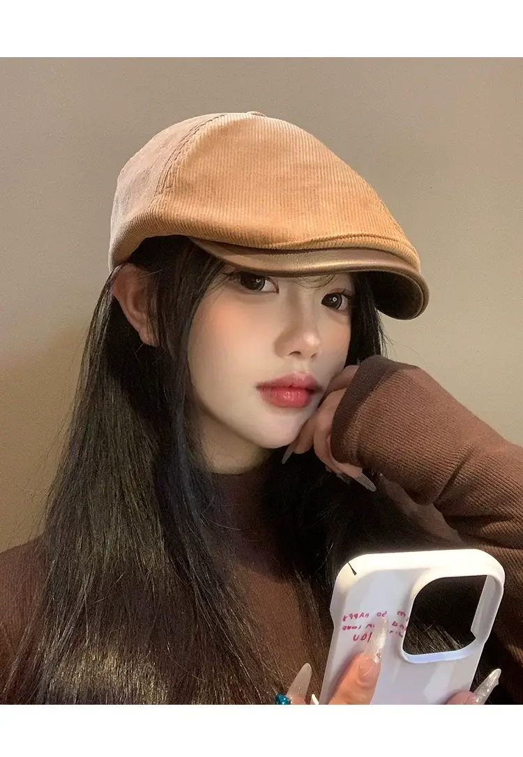 Women's American Retro Corduroy Forward Hat 2024 Winter — feature 7