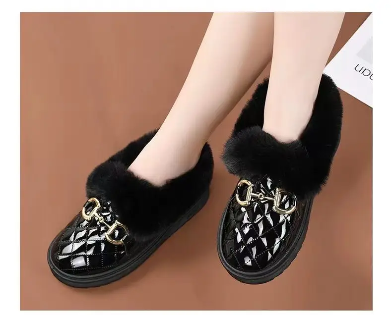 Women's White Fleece Slip-On Winter Shoes with Gold Buckle — feature 12