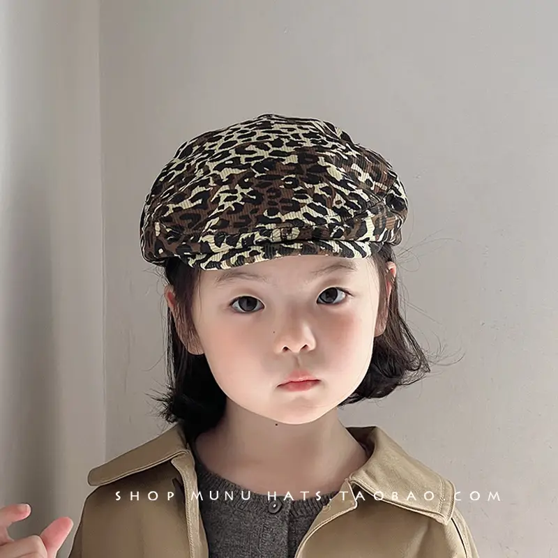Children's Leopard Beret Cap Spring Autumn Forward - Image 3