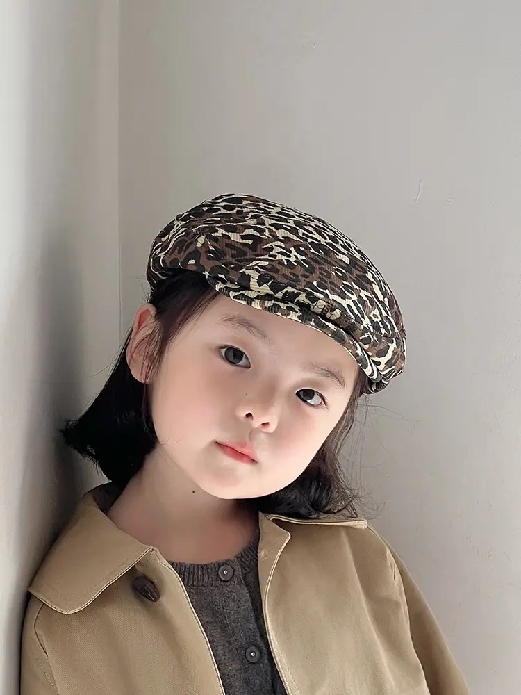 Children's Leopard Beret Cap Spring Autumn Forward — feature 5