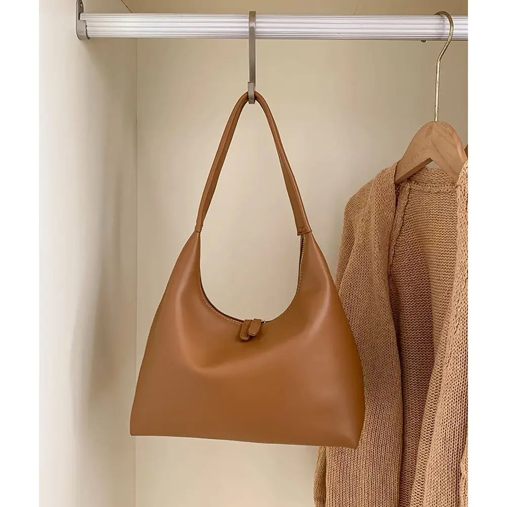 Soft Leather Retro Shoulder Bag in Milk Tea Color - Image 8