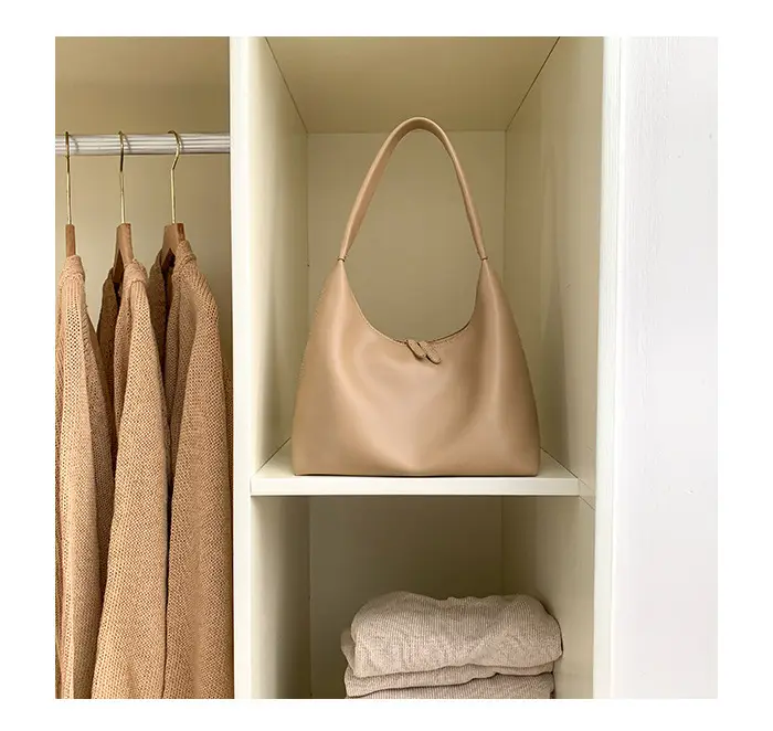 Soft Leather Retro Shoulder Bag in Milk Tea Color — feature 10