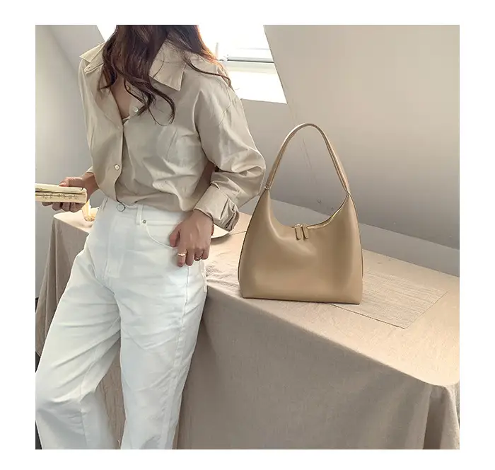 Soft Leather Retro Shoulder Bag in Milk Tea Color — feature 11
