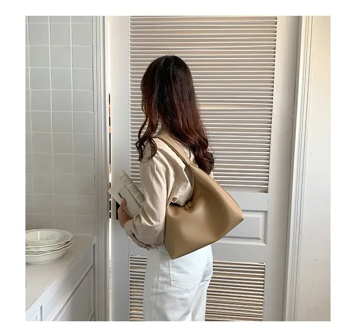 Soft Leather Retro Shoulder Bag in Milk Tea Color — feature 12