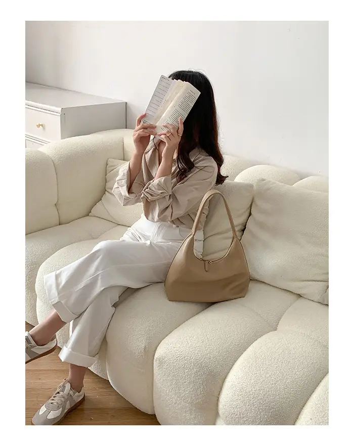 Soft Leather Retro Shoulder Bag in Milk Tea Color — feature 13