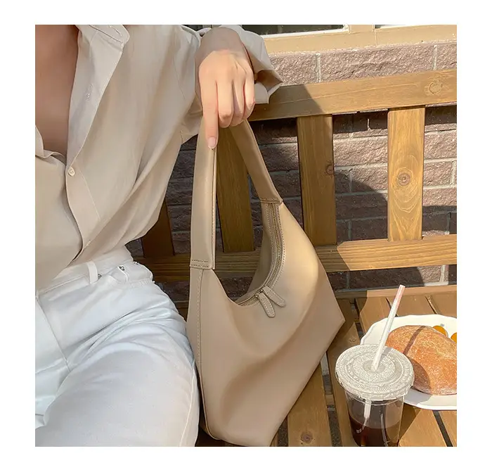 Soft Leather Retro Shoulder Bag in Milk Tea Color — feature 14