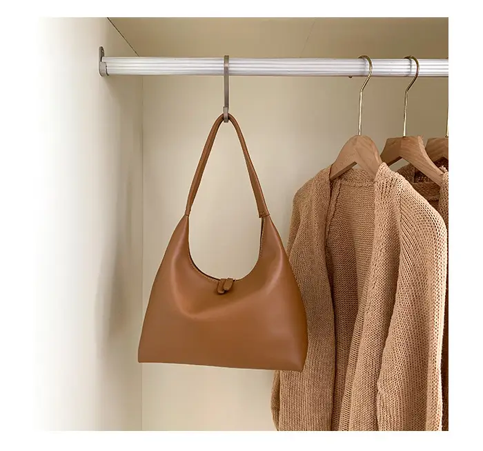 Soft Leather Retro Shoulder Bag in Milk Tea Color — feature 16