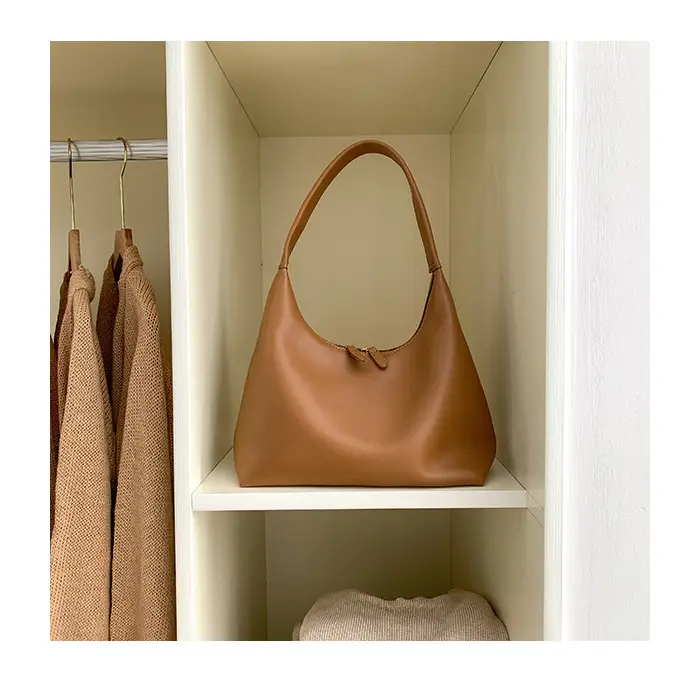 Soft Leather Retro Shoulder Bag in Milk Tea Color — feature 17
