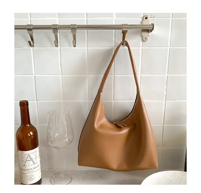 Soft Leather Retro Shoulder Bag in Milk Tea Color — feature 18