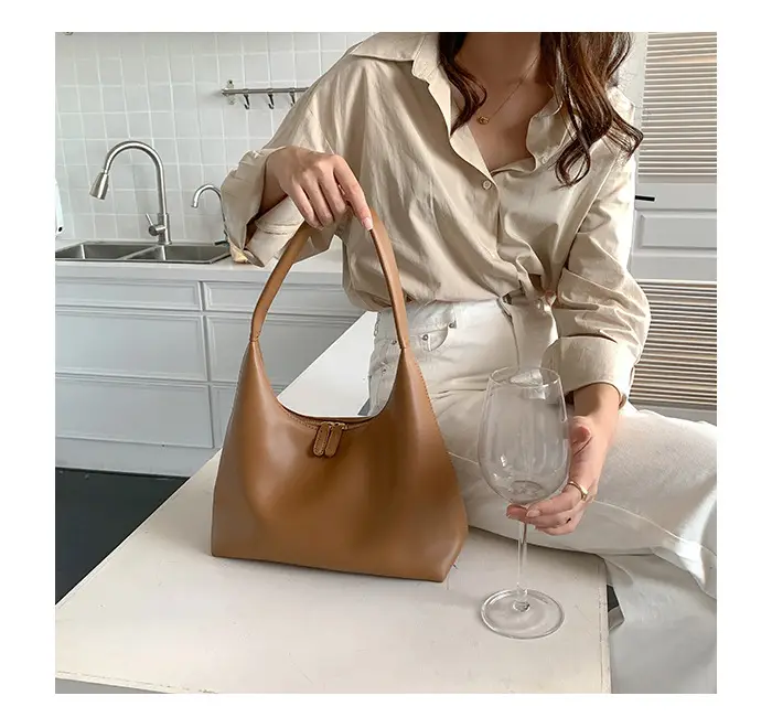 Soft Leather Retro Shoulder Bag in Milk Tea Color — feature 20