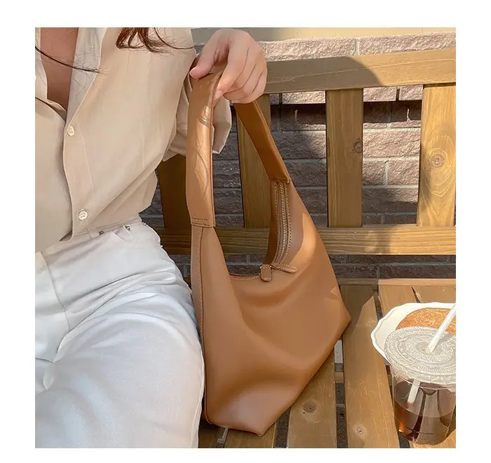 Soft Leather Retro Shoulder Bag in Milk Tea Color — feature 23