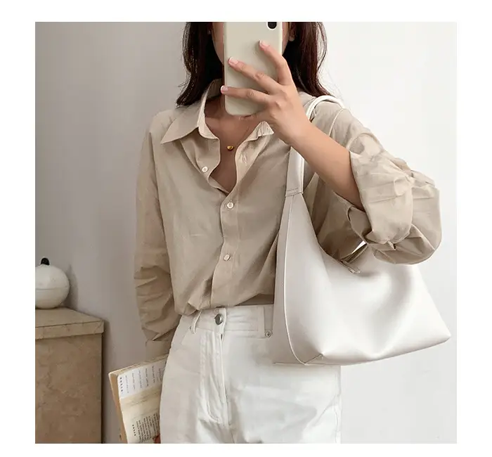 Soft Leather Retro Shoulder Bag in Milk Tea Color — feature 30