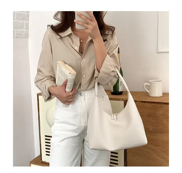 Soft Leather Retro Shoulder Bag in Milk Tea Color — feature 31