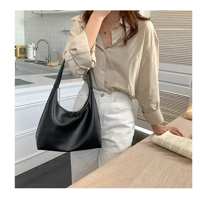 Soft Leather Retro Shoulder Bag in Milk Tea Color — feature 6
