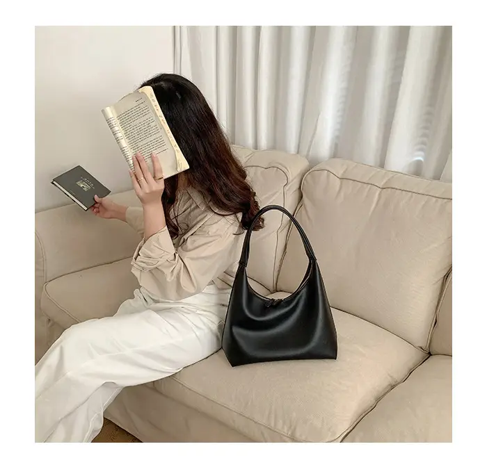 Soft Leather Retro Shoulder Bag in Milk Tea Color — feature 7