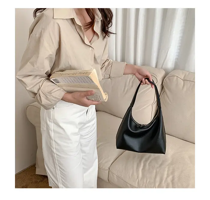 Soft Leather Retro Shoulder Bag in Milk Tea Color — feature 8