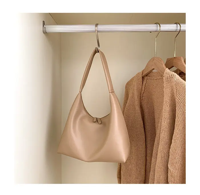 Soft Leather Retro Shoulder Bag in Milk Tea Color — feature 9
