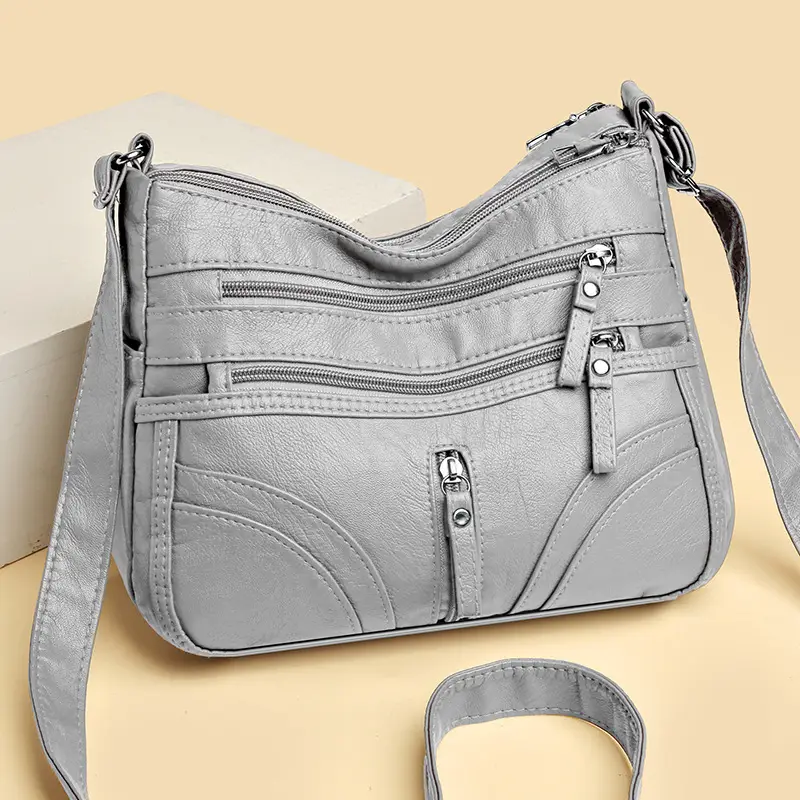 Silver Crossbody Shoulder Bag for Women with Leather Texture