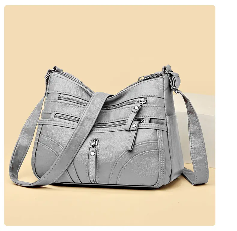 Silver Crossbody Shoulder Bag for Women with Leather Texture — feature 9