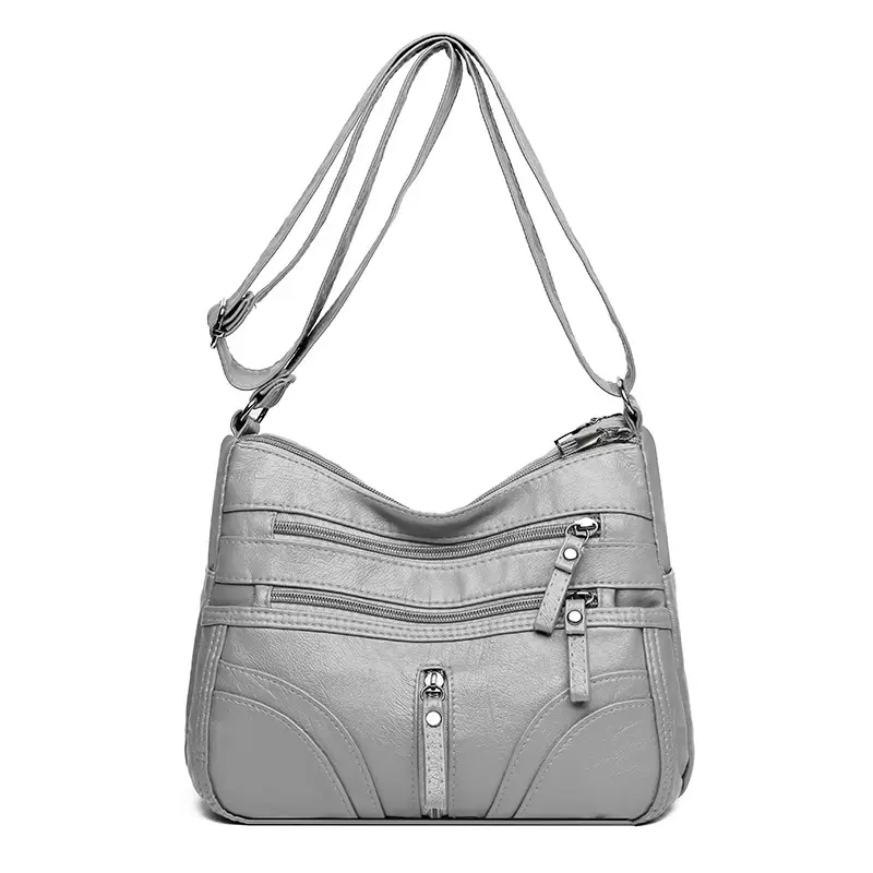Silver Crossbody Shoulder Bag for Women with Leather Texture
