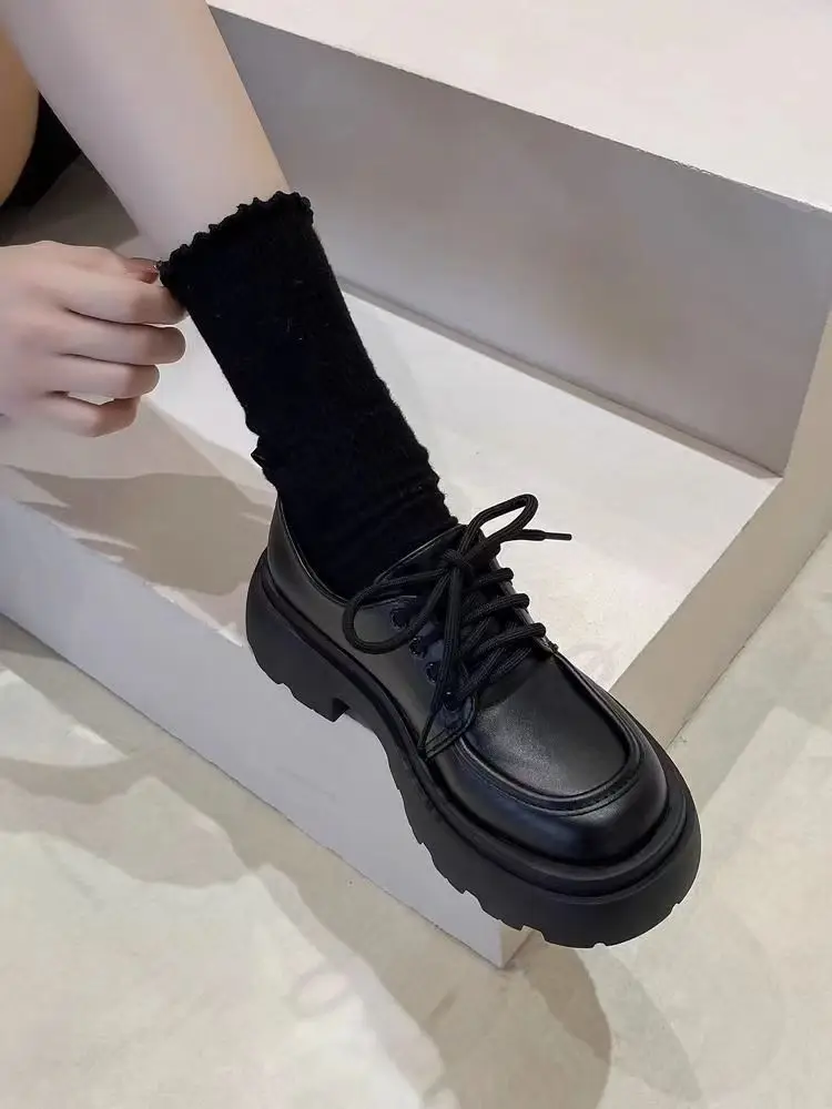 Thick-soled small leather shoes 2024 new spring and autumn retro British style jk shoes black versatile matching skirt loafers — feature 1