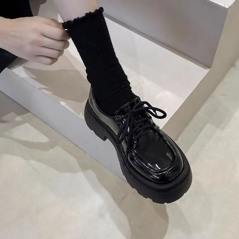Thick-soled small leather shoes 2024 new spring and autumn retro British style jk shoes black versatile matching skirt loafers — feature 14
