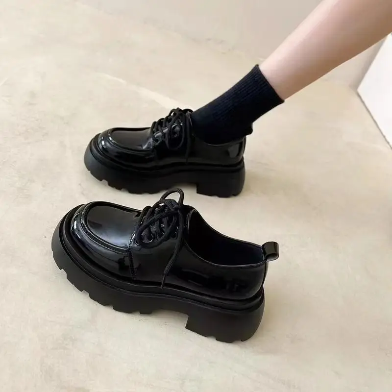 Thick-soled small leather shoes 2024 new spring and autumn retro British style jk shoes black versatile matching skirt loafers — feature 3