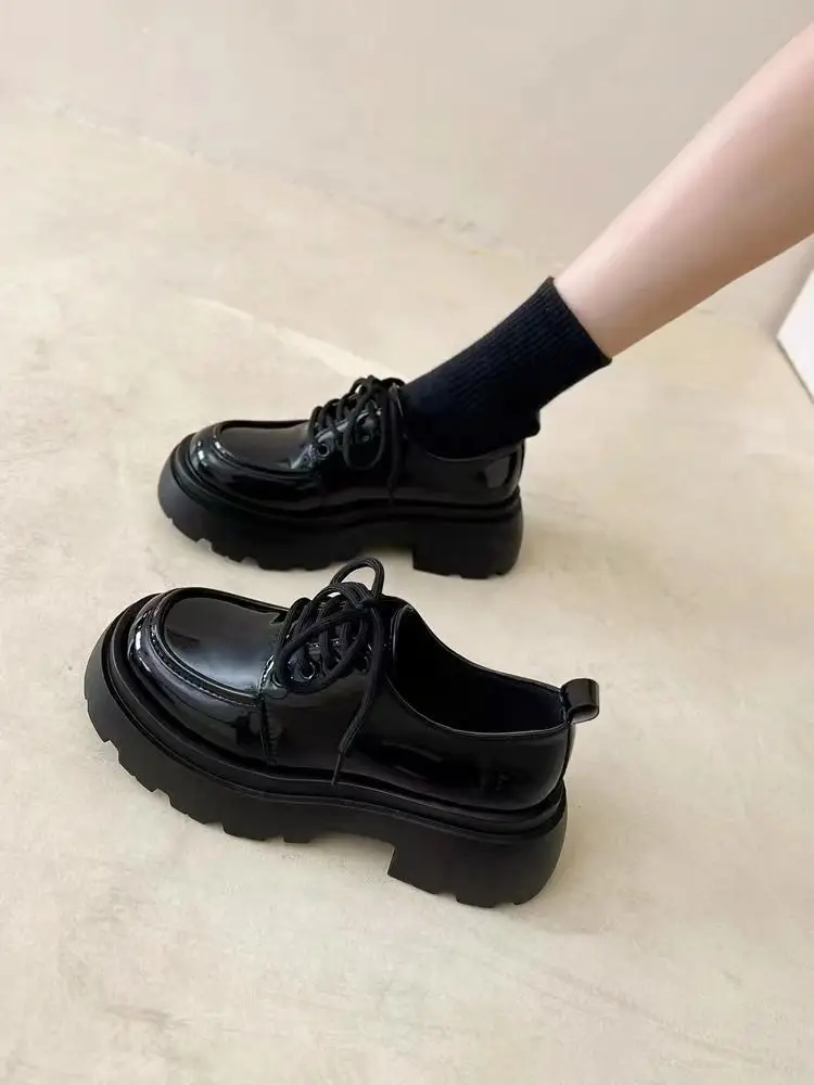 Thick-soled small leather shoes 2024 new spring and autumn retro British style jk shoes black versatile matching skirt loafers — feature 4