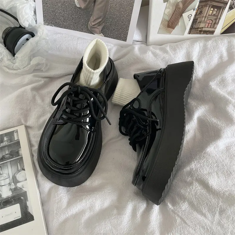 Women British Style Leather Shoes Black White Loafers 2024 - Image 5