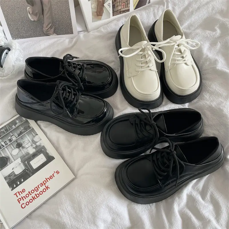 Women British Style Leather Shoes Black White Loafers 2024 - Image 7
