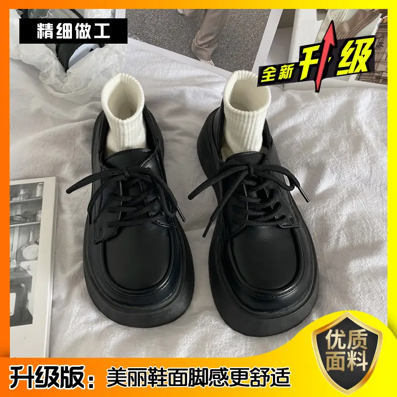Women British Style Leather Shoes Black White Loafers 2024 - Image 3