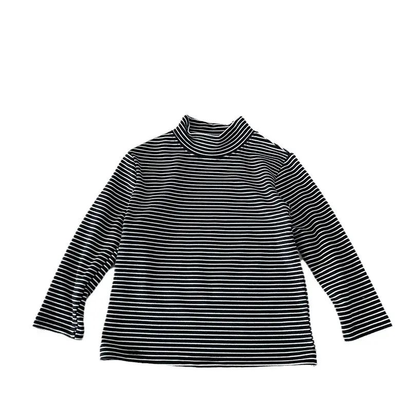 Children Striped Fleece T-Shirt Cream White Half Collar - Image 9