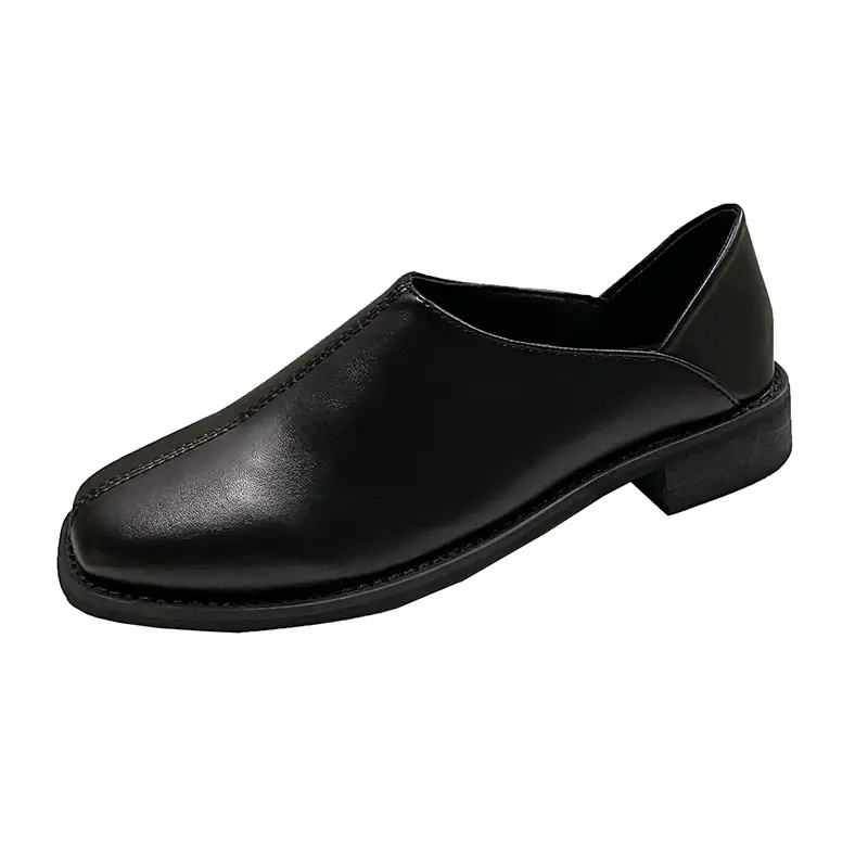 Deep Mouth Women's Loafers 2024 Retro Soft Leather Flat Bottom Plaid Casual Heel Covering Low Heel Single Shoes Two-Wear - Image 7