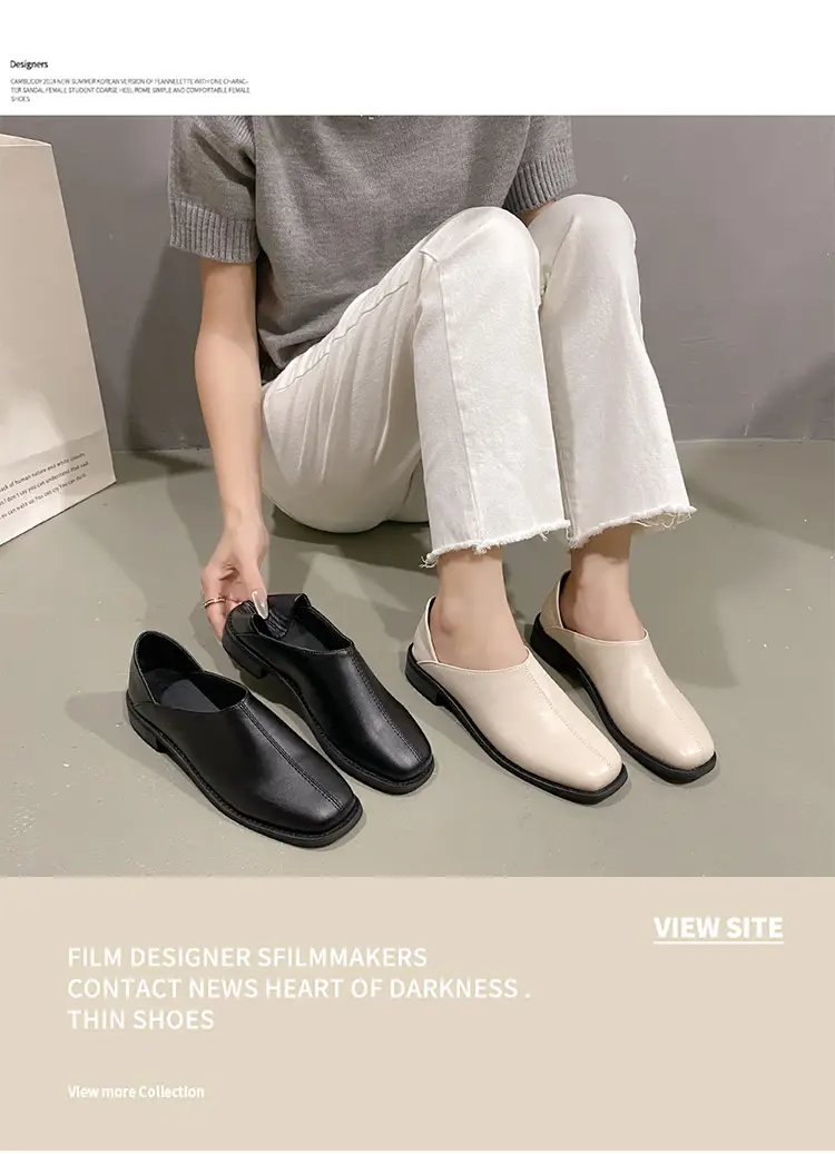 Deep Mouth Women's Loafers 2024 Retro Soft Leather Flat Bottom Plaid Casual Heel Covering Low Heel Single Shoes Two-Wear — feature 1