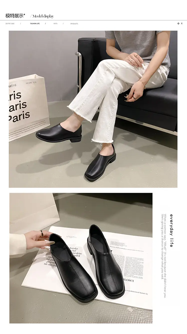 Deep Mouth Women's Loafers 2024 Retro Soft Leather Flat Bottom Plaid Casual Heel Covering Low Heel Single Shoes Two-Wear — feature 11