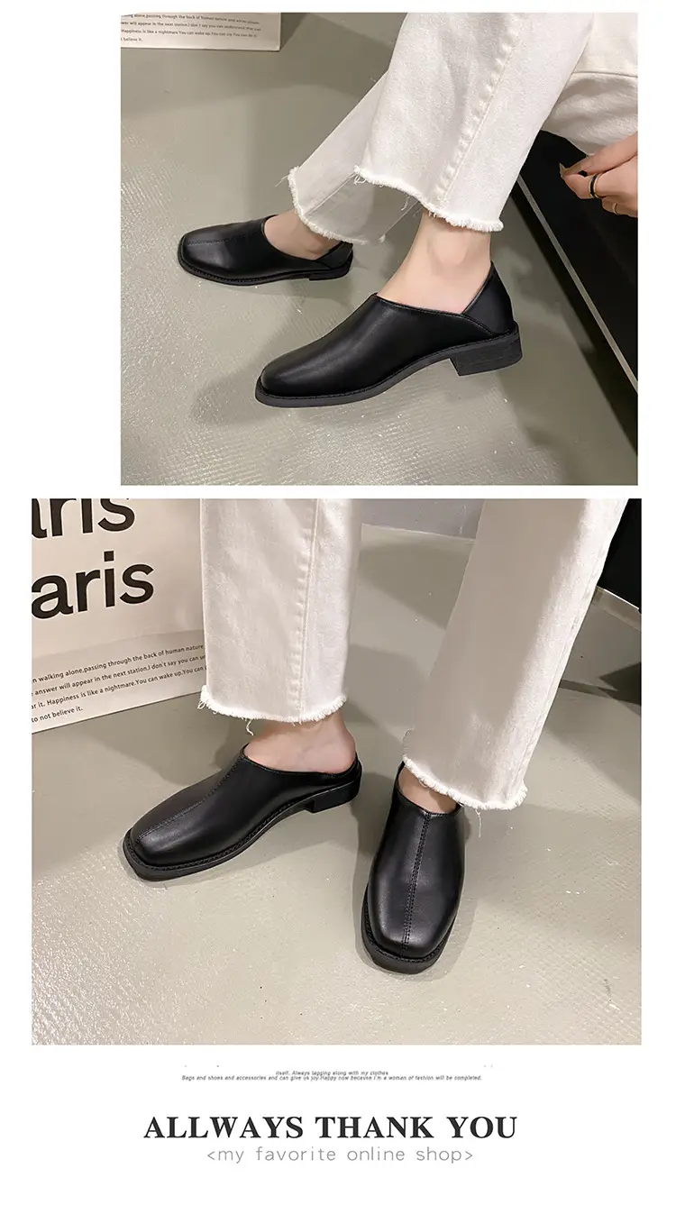 Deep Mouth Women's Loafers 2024 Retro Soft Leather Flat Bottom Plaid Casual Heel Covering Low Heel Single Shoes Two-Wear — feature 12