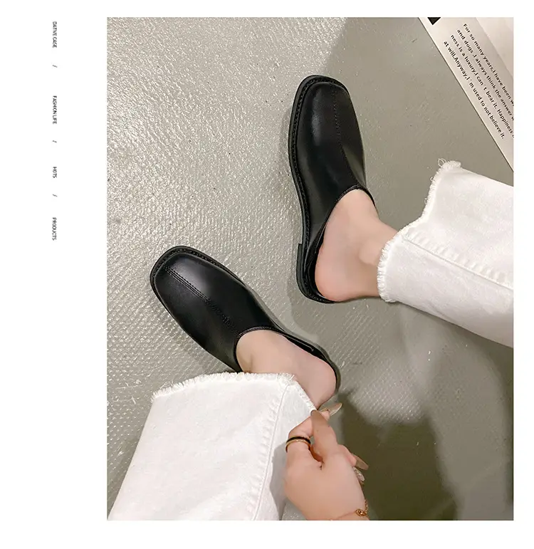 Deep Mouth Women's Loafers 2024 Retro Soft Leather Flat Bottom Plaid Casual Heel Covering Low Heel Single Shoes Two-Wear — feature 14