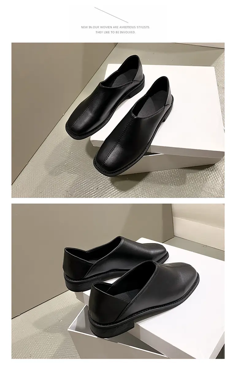 Deep Mouth Women's Loafers 2024 Retro Soft Leather Flat Bottom Plaid Casual Heel Covering Low Heel Single Shoes Two-Wear — feature 17
