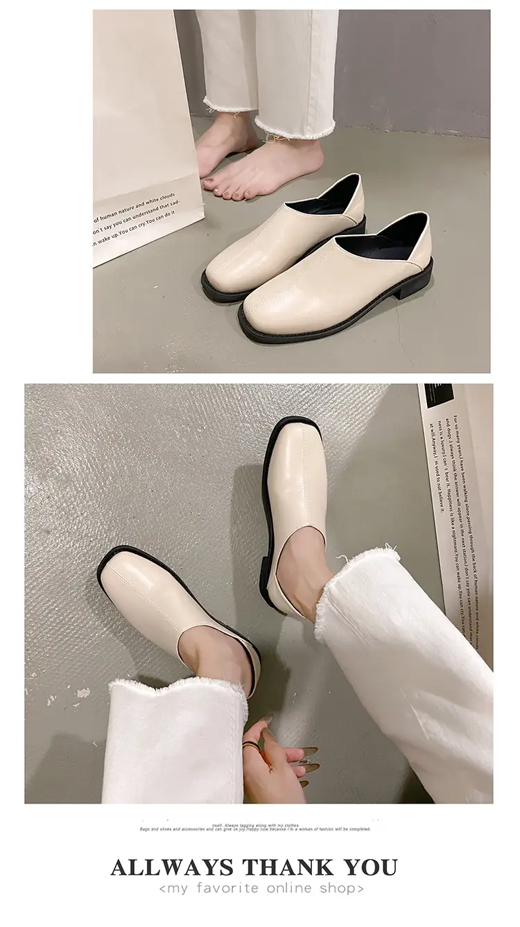 Deep Mouth Women's Loafers 2024 Retro Soft Leather Flat Bottom Plaid Casual Heel Covering Low Heel Single Shoes Two-Wear — feature 8