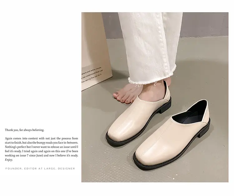 Deep Mouth Women's Loafers 2024 Retro Soft Leather Flat Bottom Plaid Casual Heel Covering Low Heel Single Shoes Two-Wear — feature 9