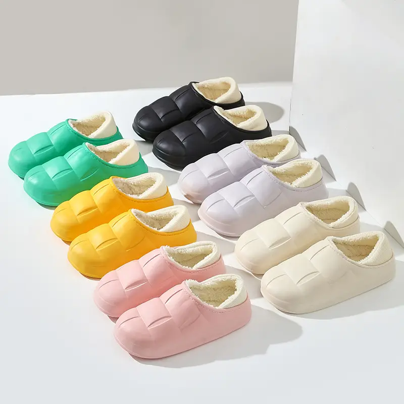 New EVA Waterproof Foot Cotton Slippers Bag with Women's Slippers Men's Autumn and Winter Indoor Home Popular Internet Warm Outer Wear Slippers