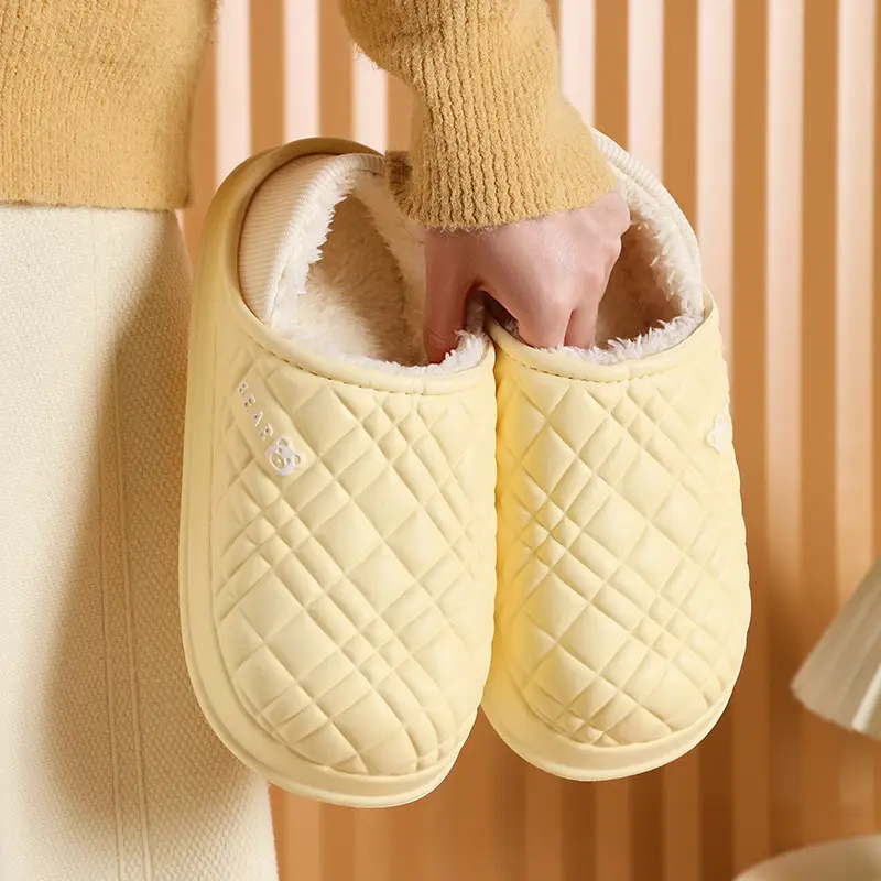 New EVA Waterproof Foot Cotton Slippers Bag with Women's Slippers Men's Autumn and Winter Indoor Home Popular Internet Warm Outer Wear Slippers