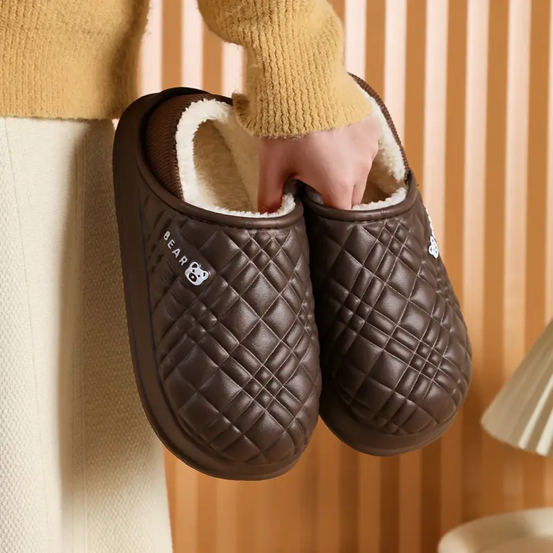 New EVA Waterproof Foot Cotton Slippers Bag with Women's Slippers Men's Autumn and Winter Indoor Home Popular Internet Warm Outer Wear Slippers