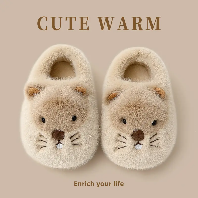 Cute Cotton Slippers for Women, Winter Plush Warm Cartoon Groundhog Indoor Home Slippers for Men, Winter Closed-Back Cotton Shoes for Men - Image 7