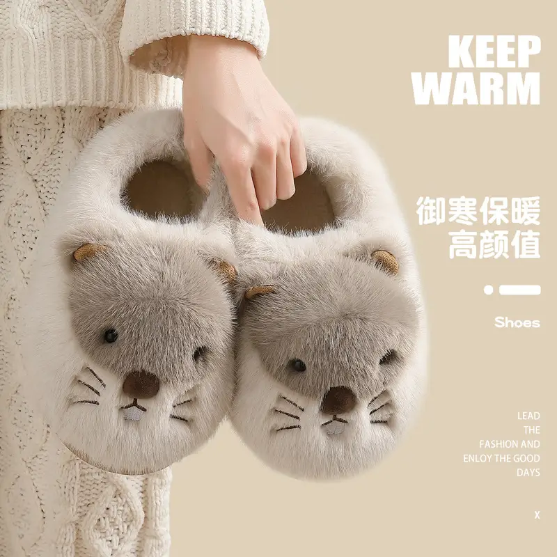 Cute Cotton Slippers for Women, Winter Plush Warm Cartoon Groundhog Indoor Home Slippers for Men, Winter Closed-Back Cotton Shoes for Men - Image 9