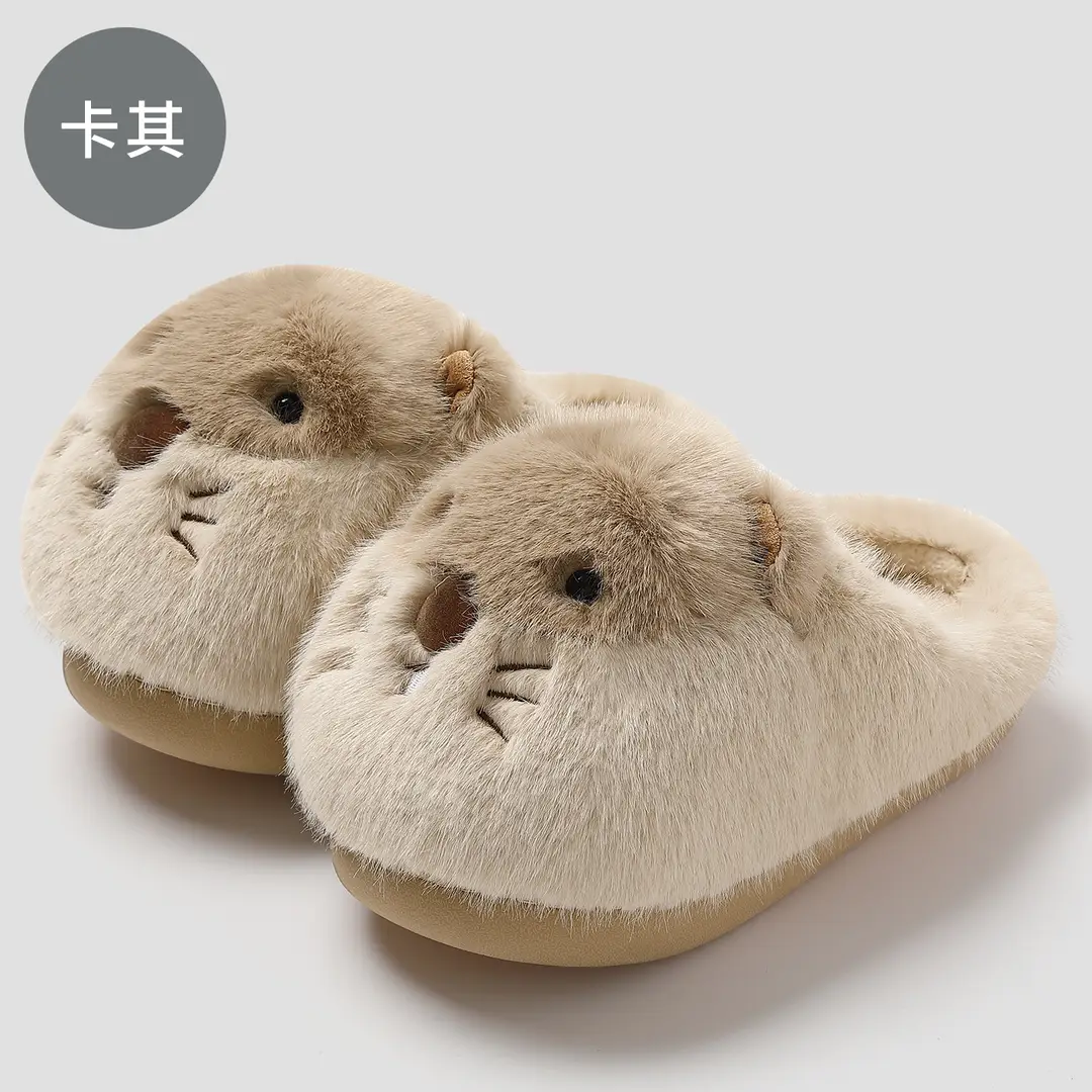 Cute Cotton Slippers for Women, Winter Plush Warm Cartoon Groundhog Indoor Home Slippers for Men, Winter Closed-Back Cotton Shoes for Men - Image 6